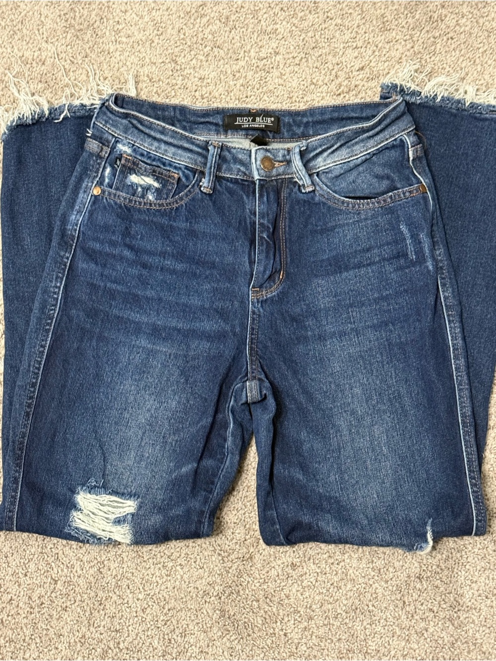 Judy Blue Dark Blue Distressed Cropped Jeans
